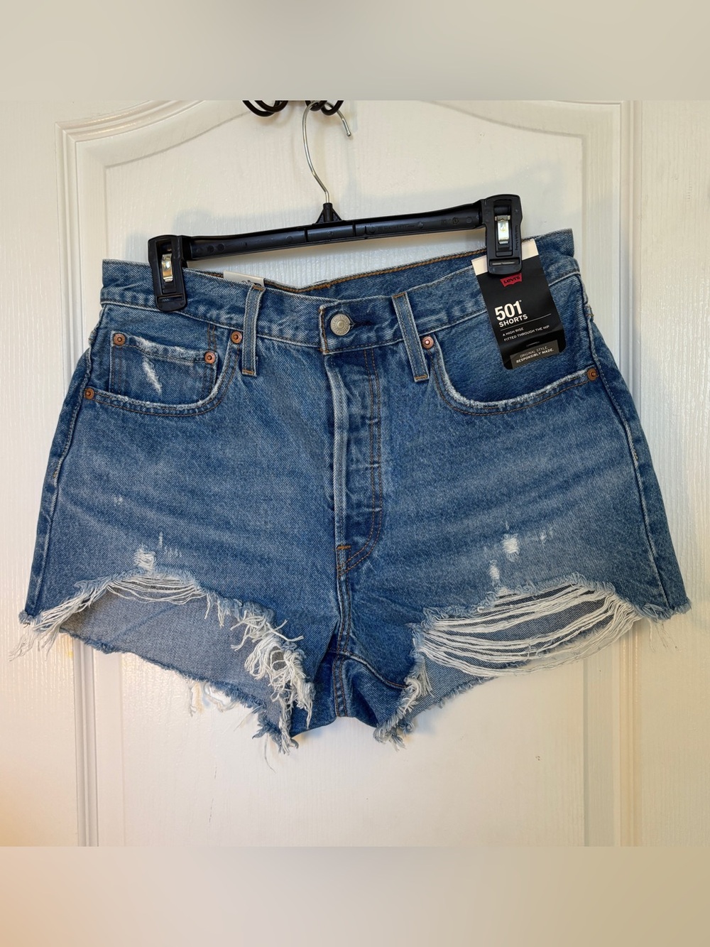 Levi's Blue Distressed 501 High-Rise Jean Shorts